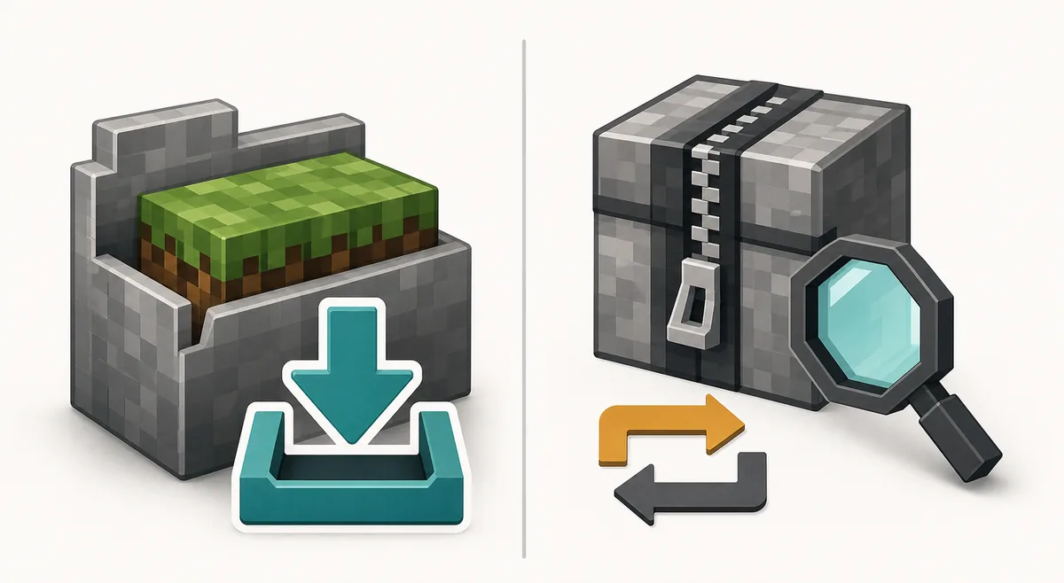 Comparison graphic showing native launcher import versus ZIP inspection or conversion for MRPACK files