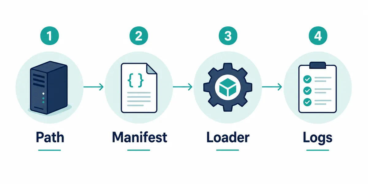 Editorial four-step flow for installing an MRPACK on a Minecraft server
