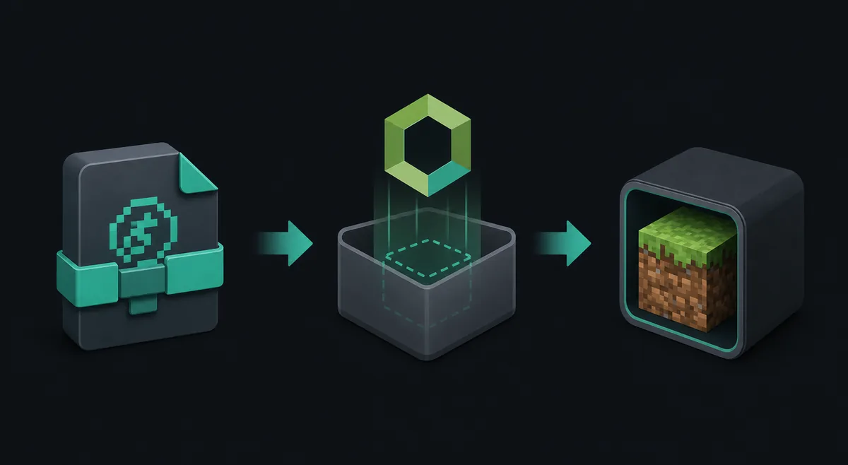 Illustrative flow showing an MRPACK file moving into a Prism Launcher instance